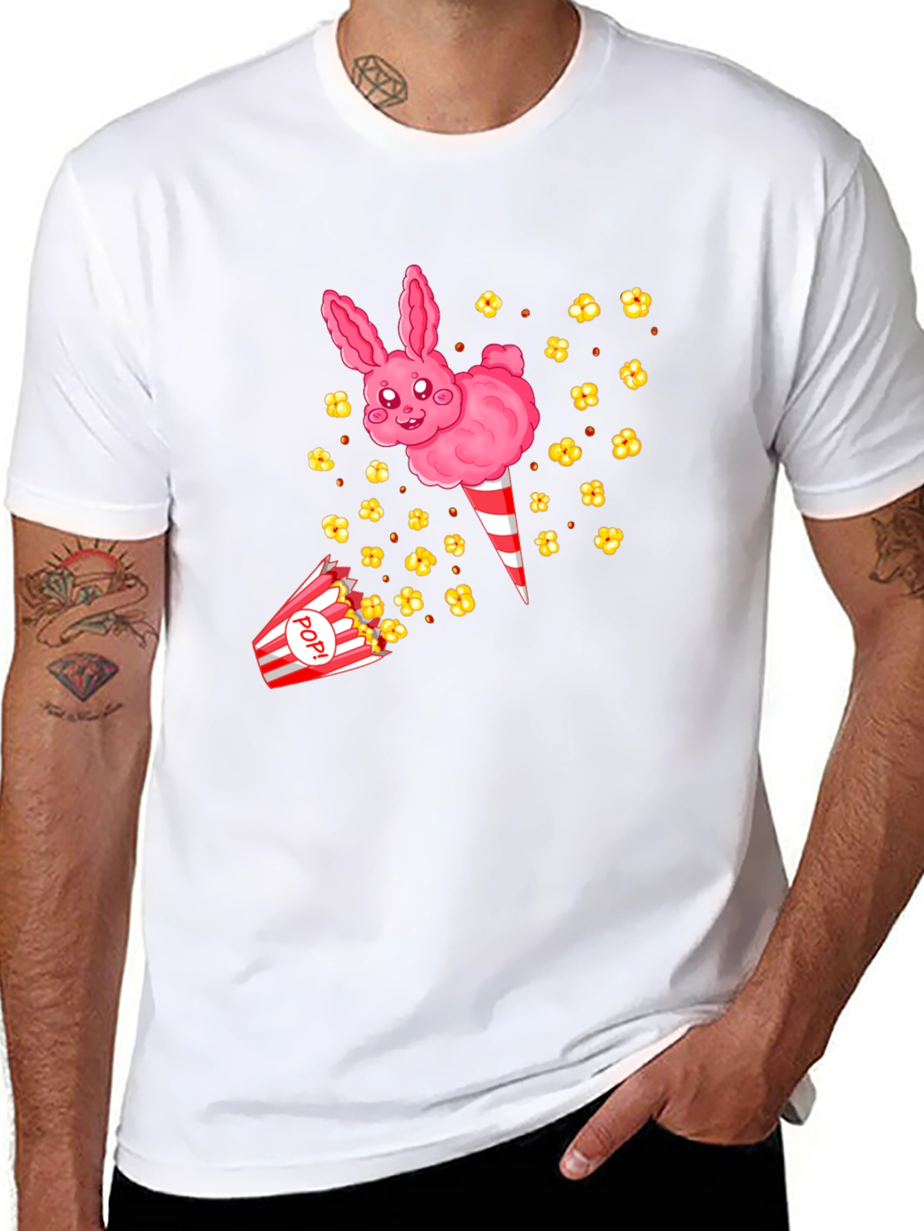 Cute Cotton Candy Bunny Black T-Shirt