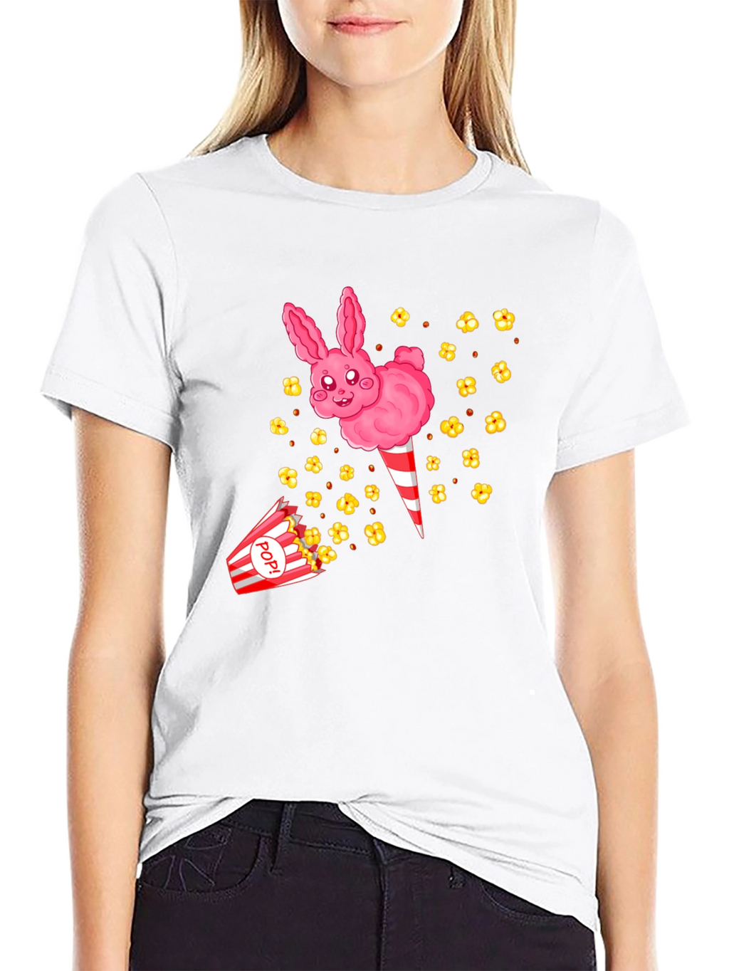 Cute Cotton Candy Bunny Black T-Shirt