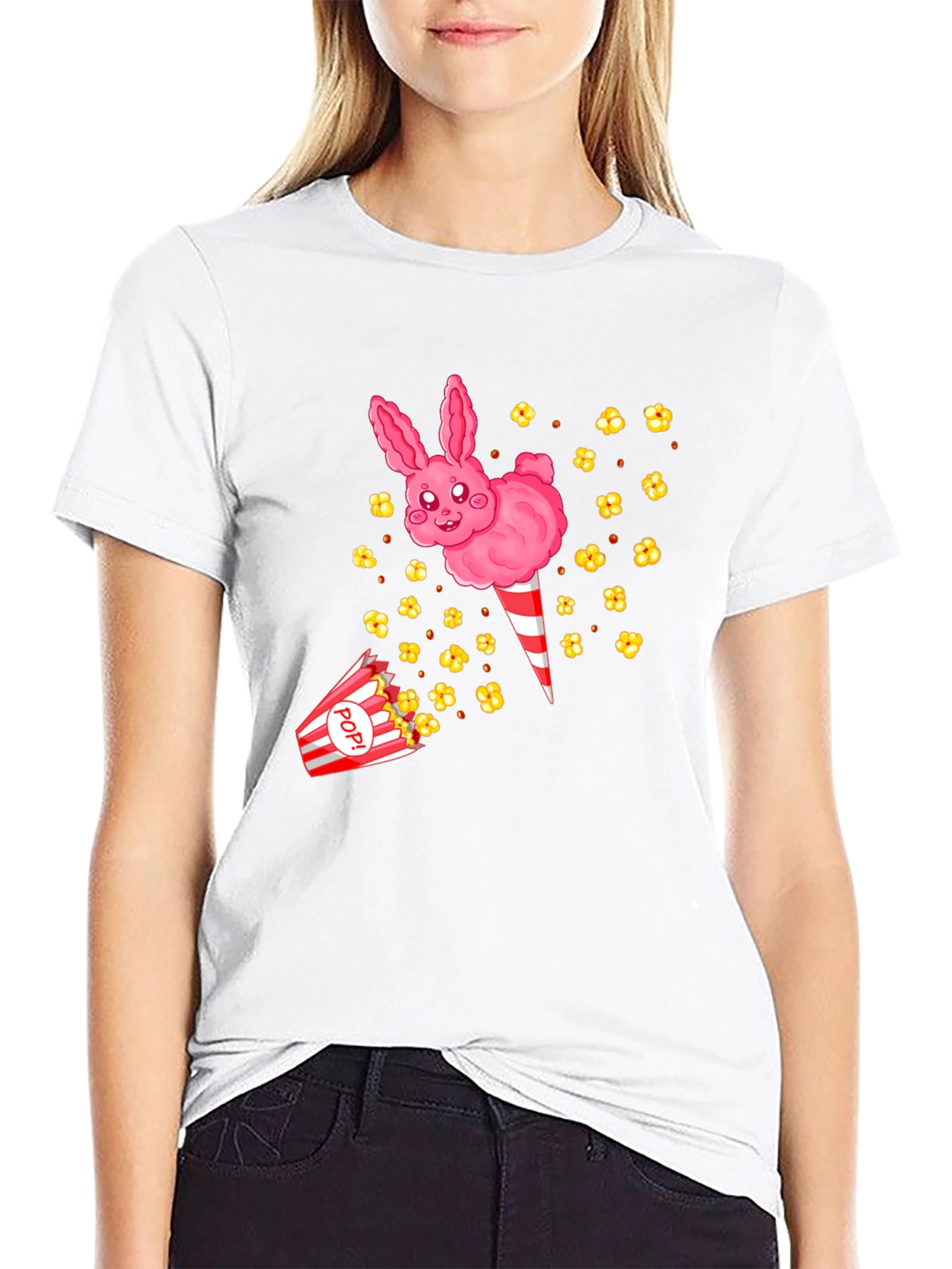 Cute Cotton Candy Bunny Black T-Shirt