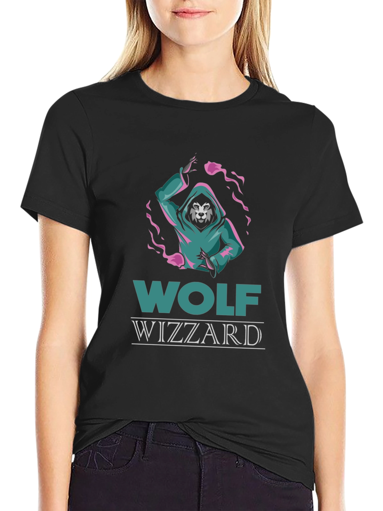 Wolf Wizzard Graphic Tee - Cool Black T-Shirt