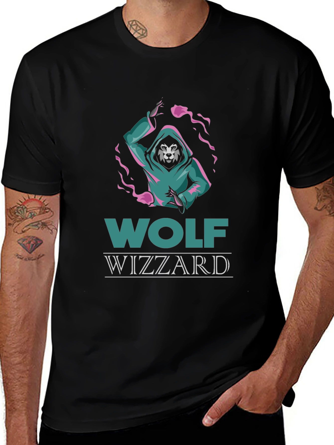 Wolf Wizzard Graphic Tee - Cool Black T-Shirt