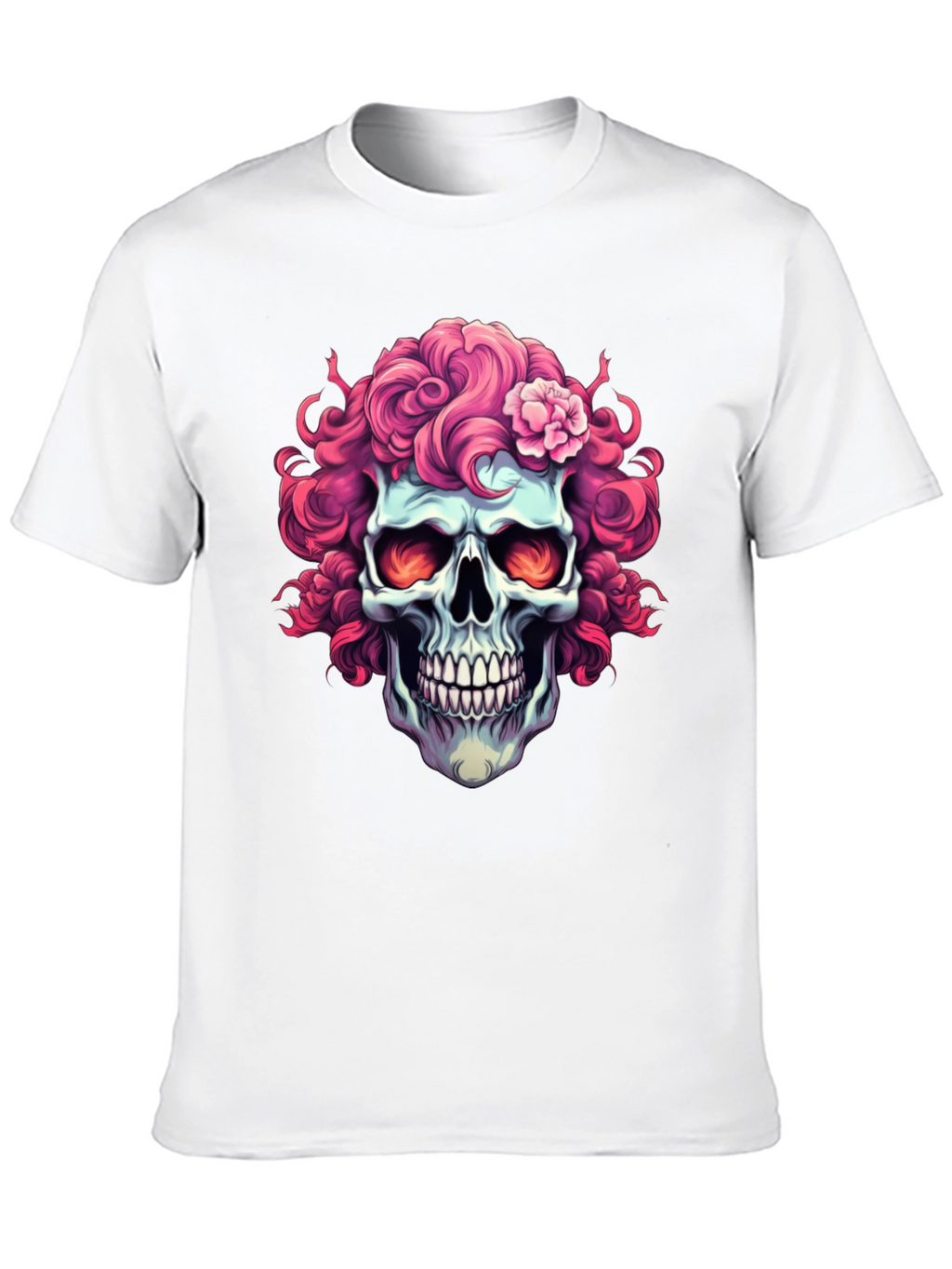 Skull with Pink Floral Hair T-Shirt
