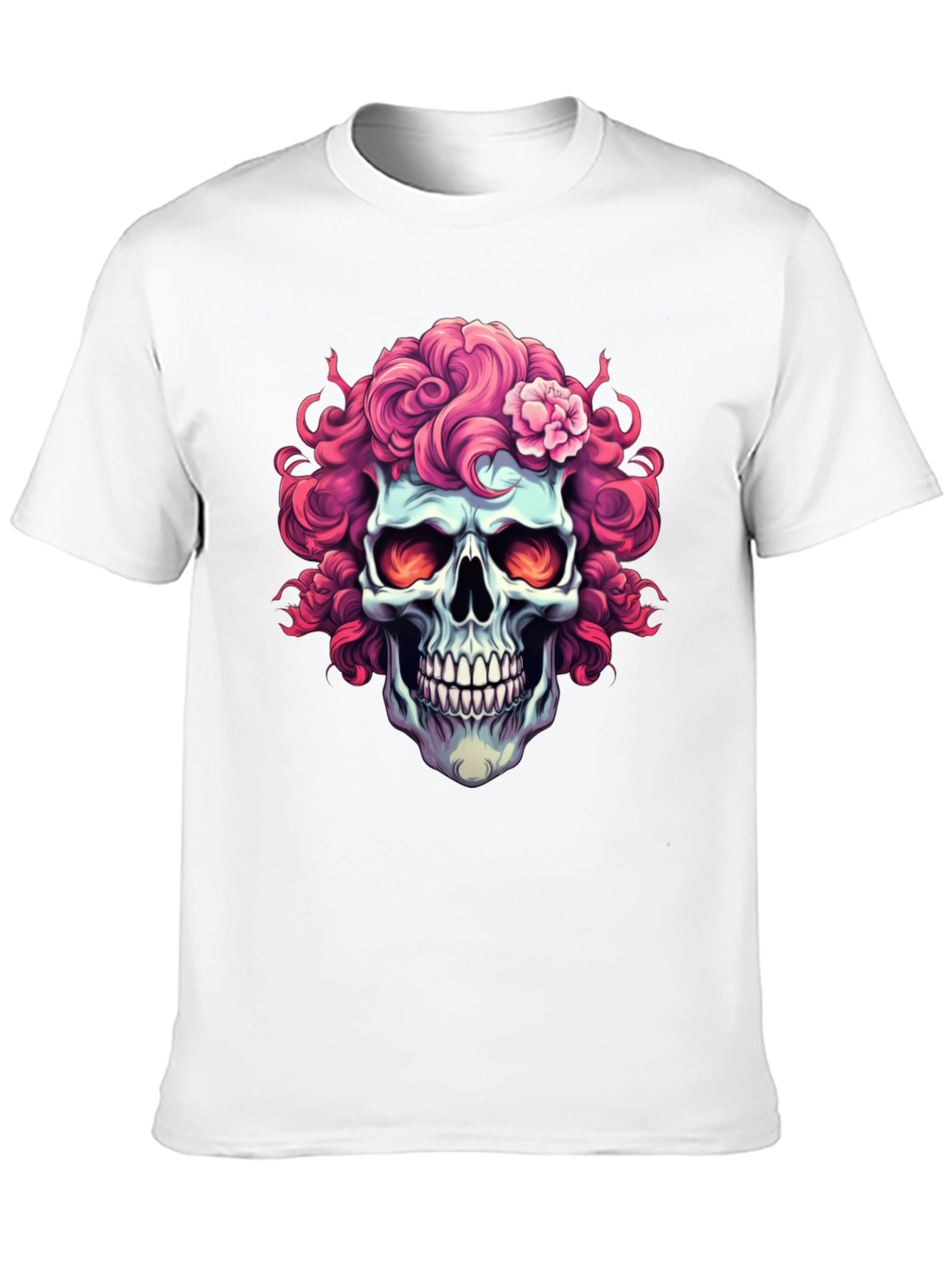 Skull with Pink Floral Hair T-Shirt