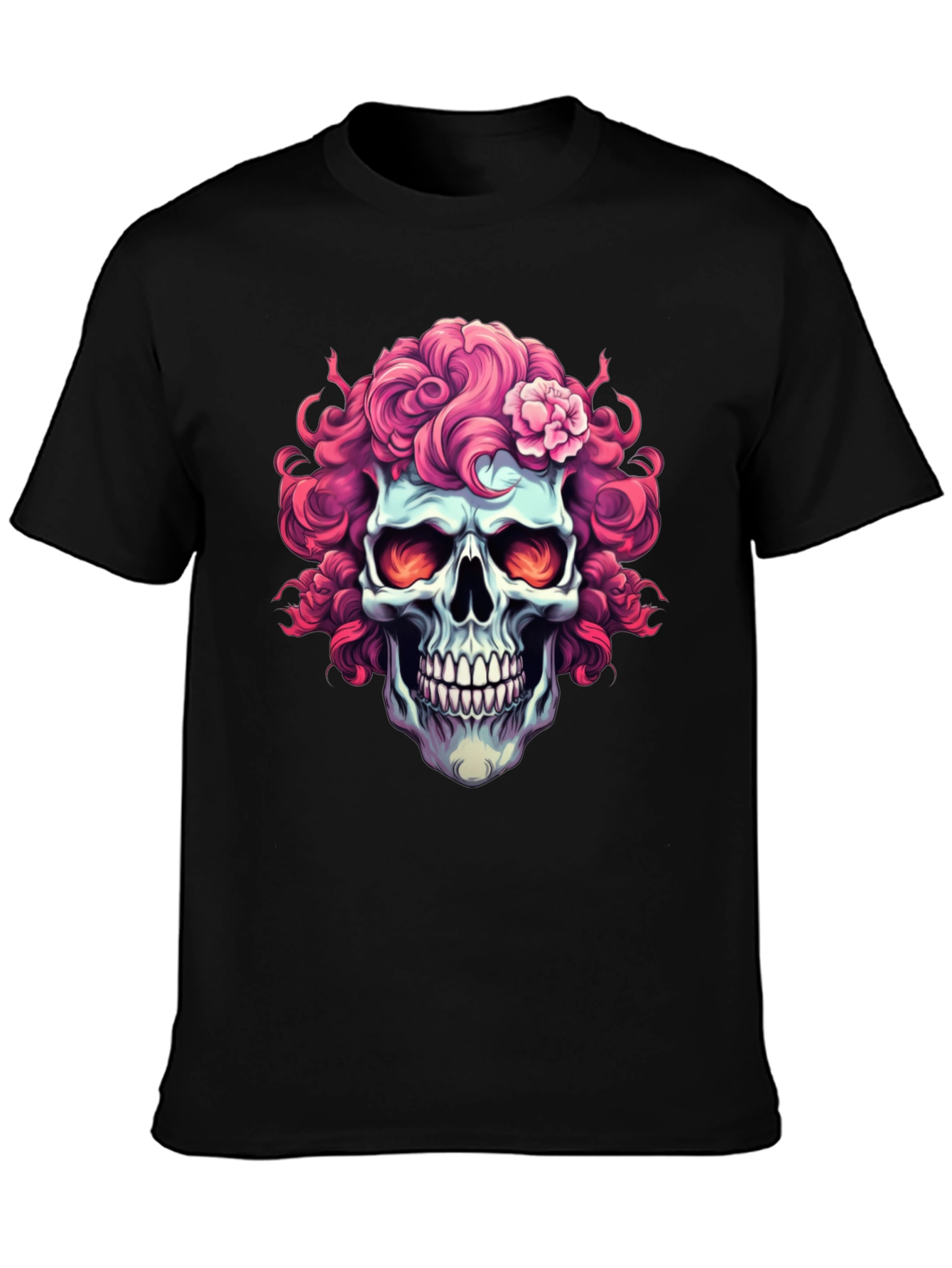 Skull with Pink Floral Hair T-Shirt