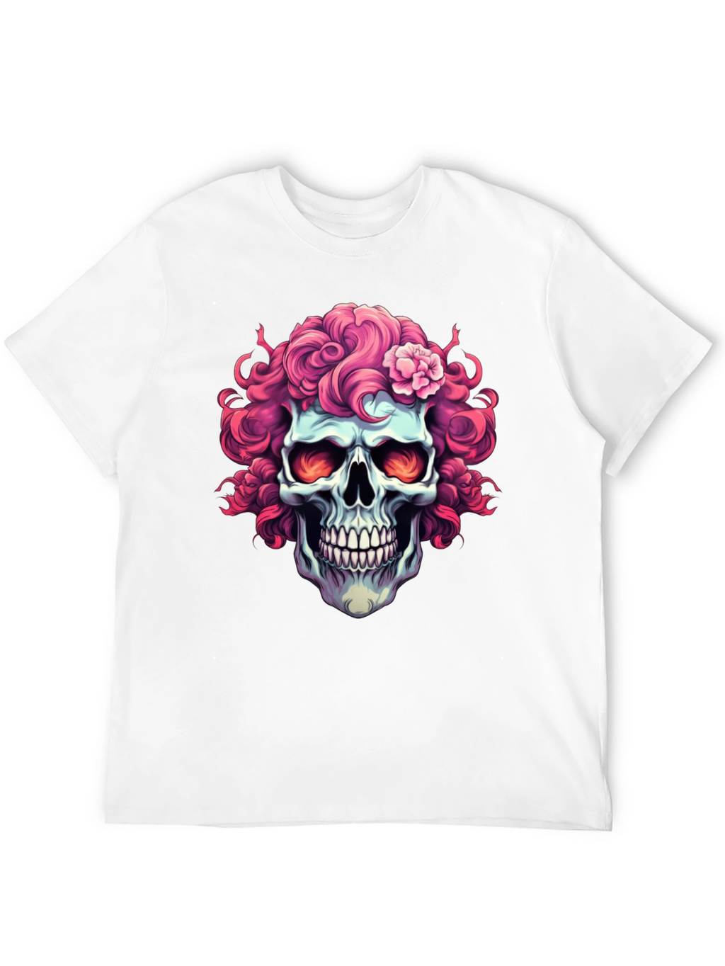 Skull with Pink Floral Hair T-Shirt