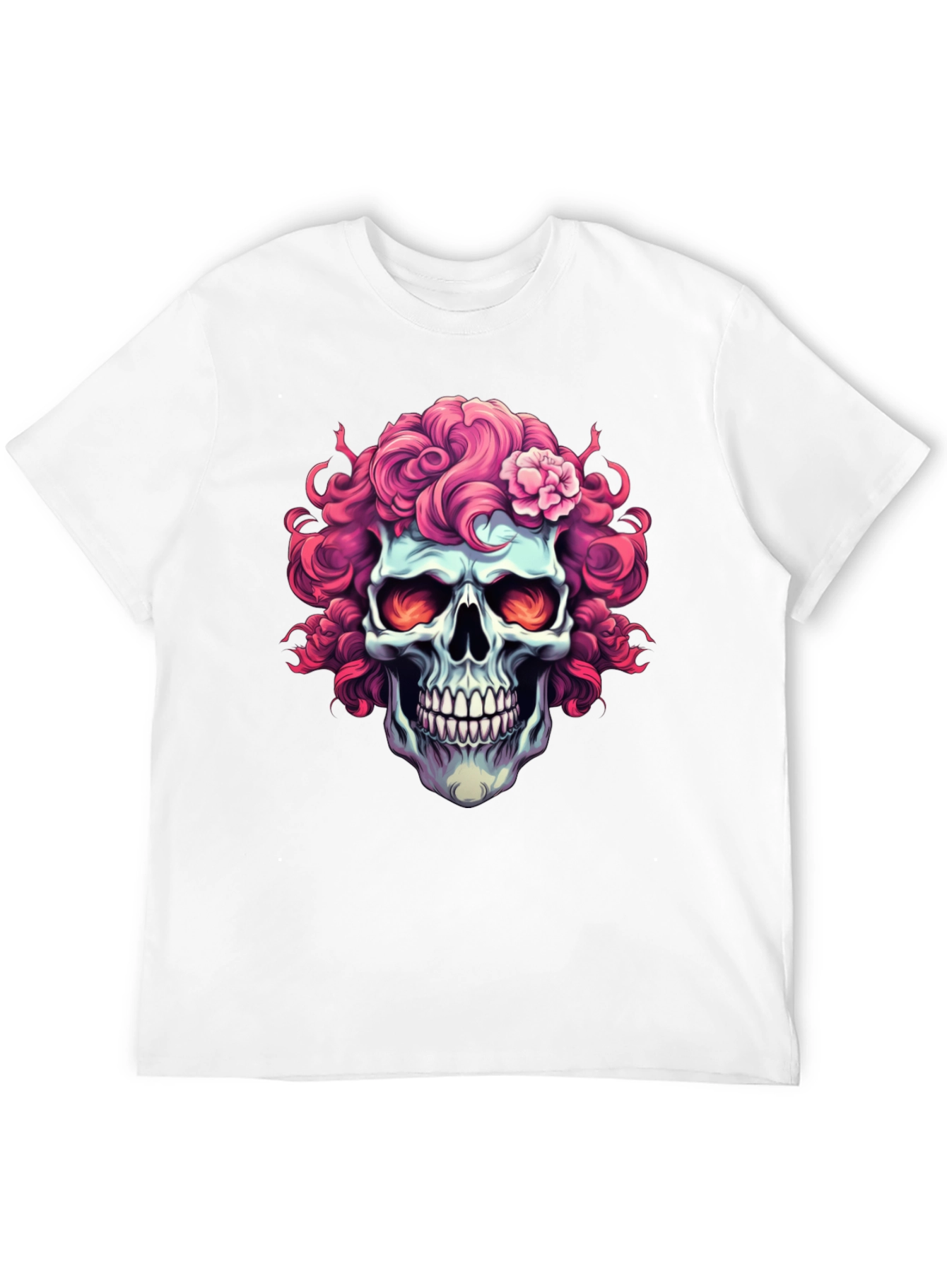 Skull with Pink Floral Hair T-Shirt