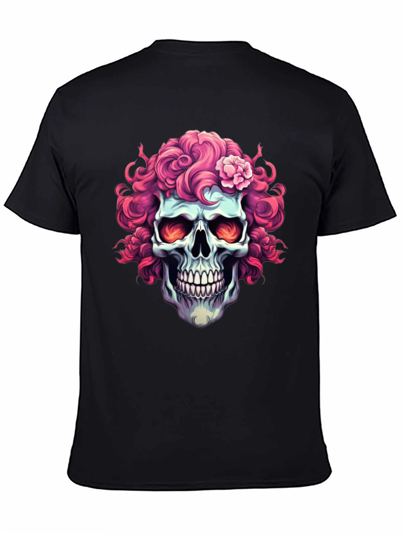 Skull with Pink Floral Hair T-Shirt