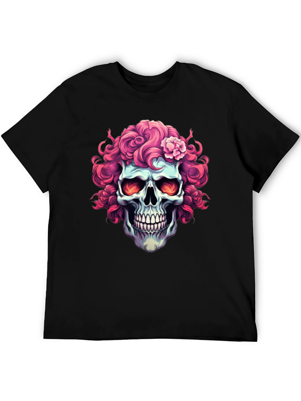 Skull with Pink Floral Hair T-Shirt