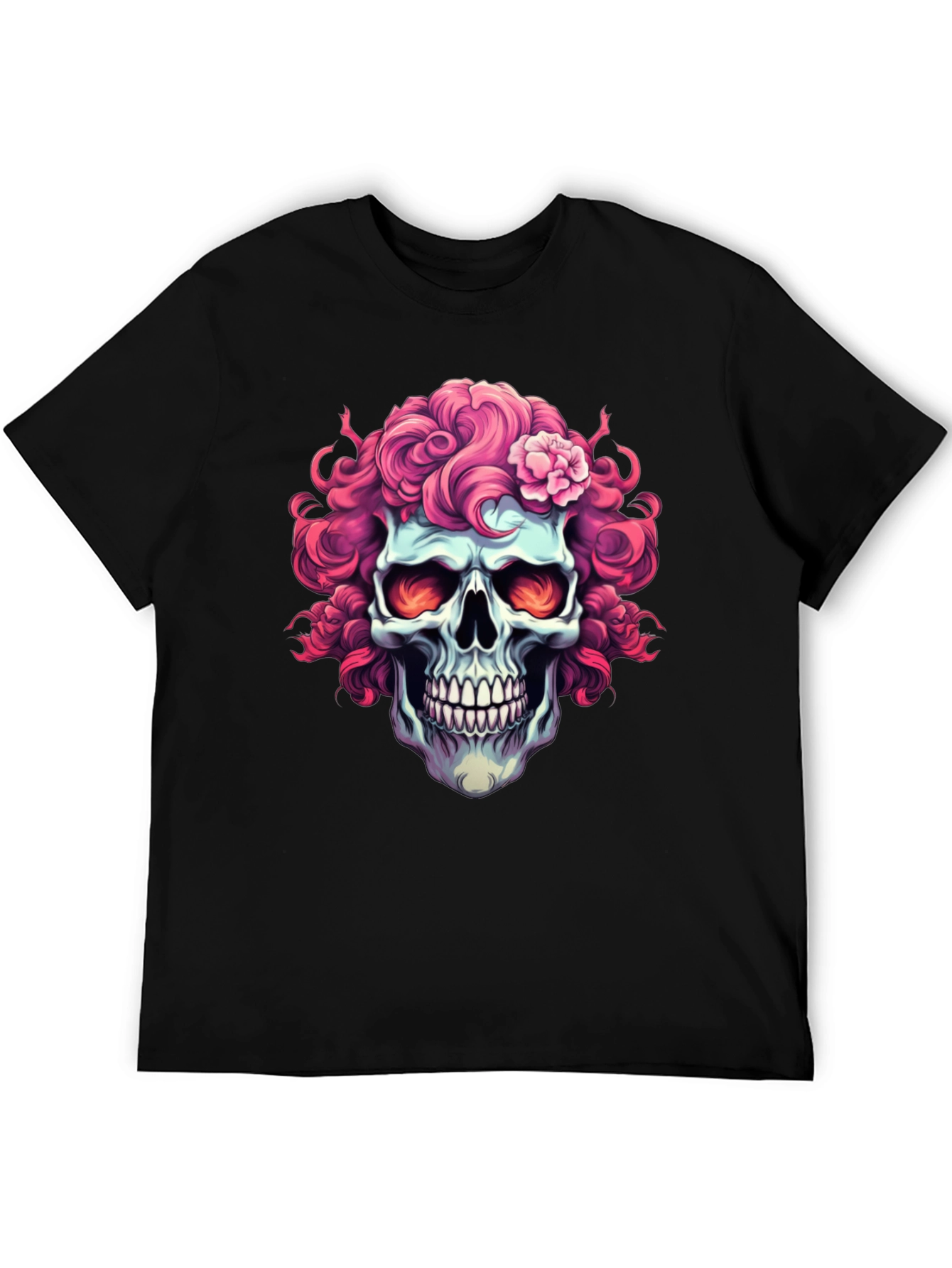 Skull with Pink Floral Hair T-Shirt