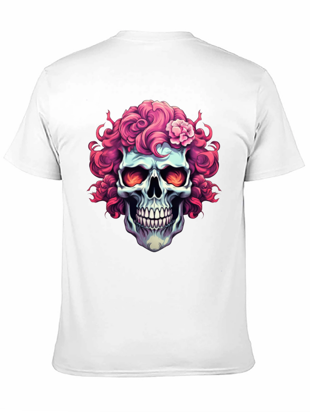 Skull with Pink Floral Hair T-Shirt