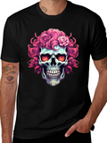 Skull with Pink Floral Hair T-Shirt