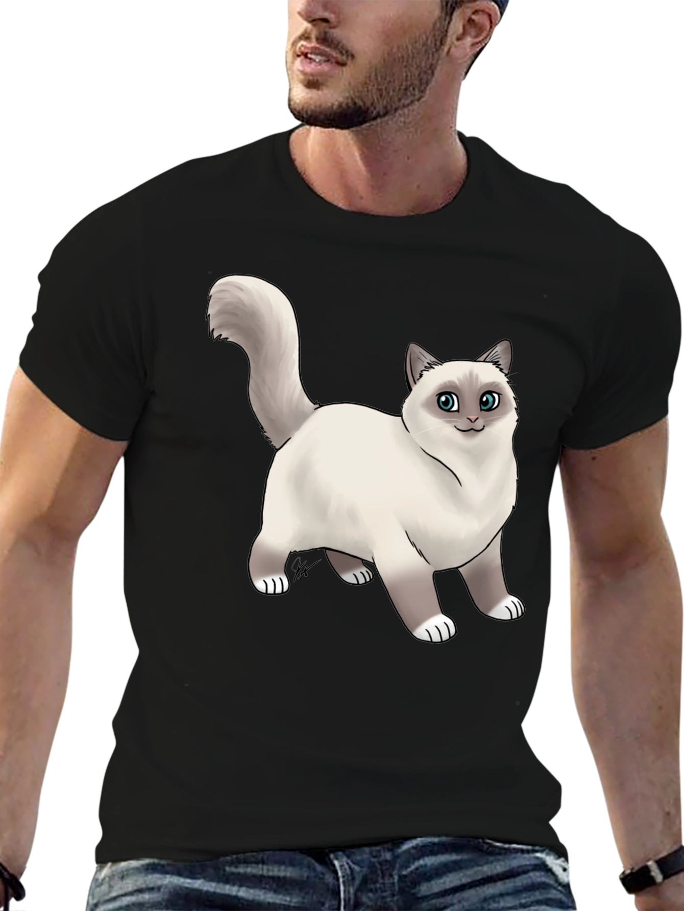 Cat Graphic Black T-Shirt - Novelty Tee