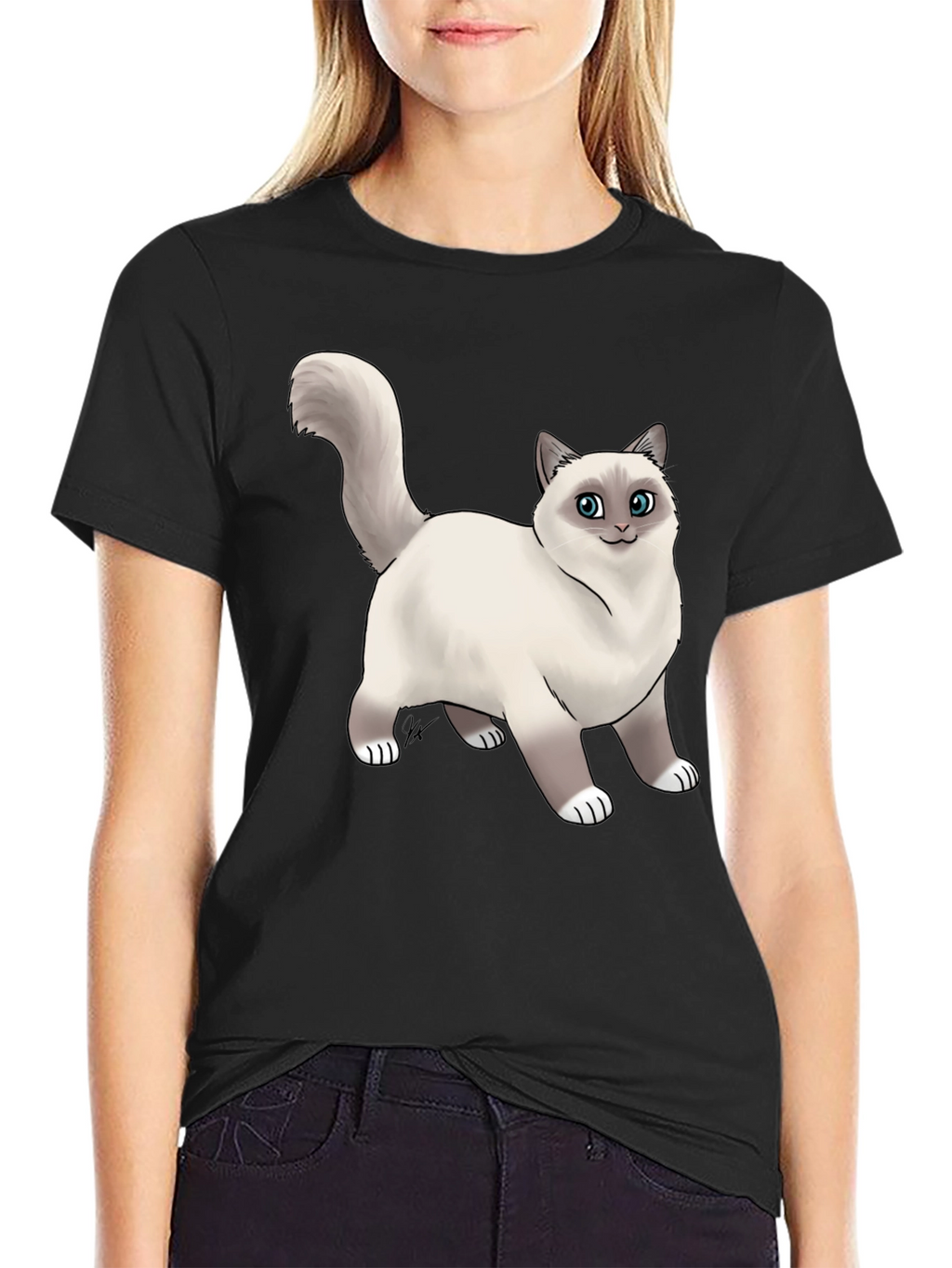 Cat Graphic Black T-Shirt - Novelty Tee
