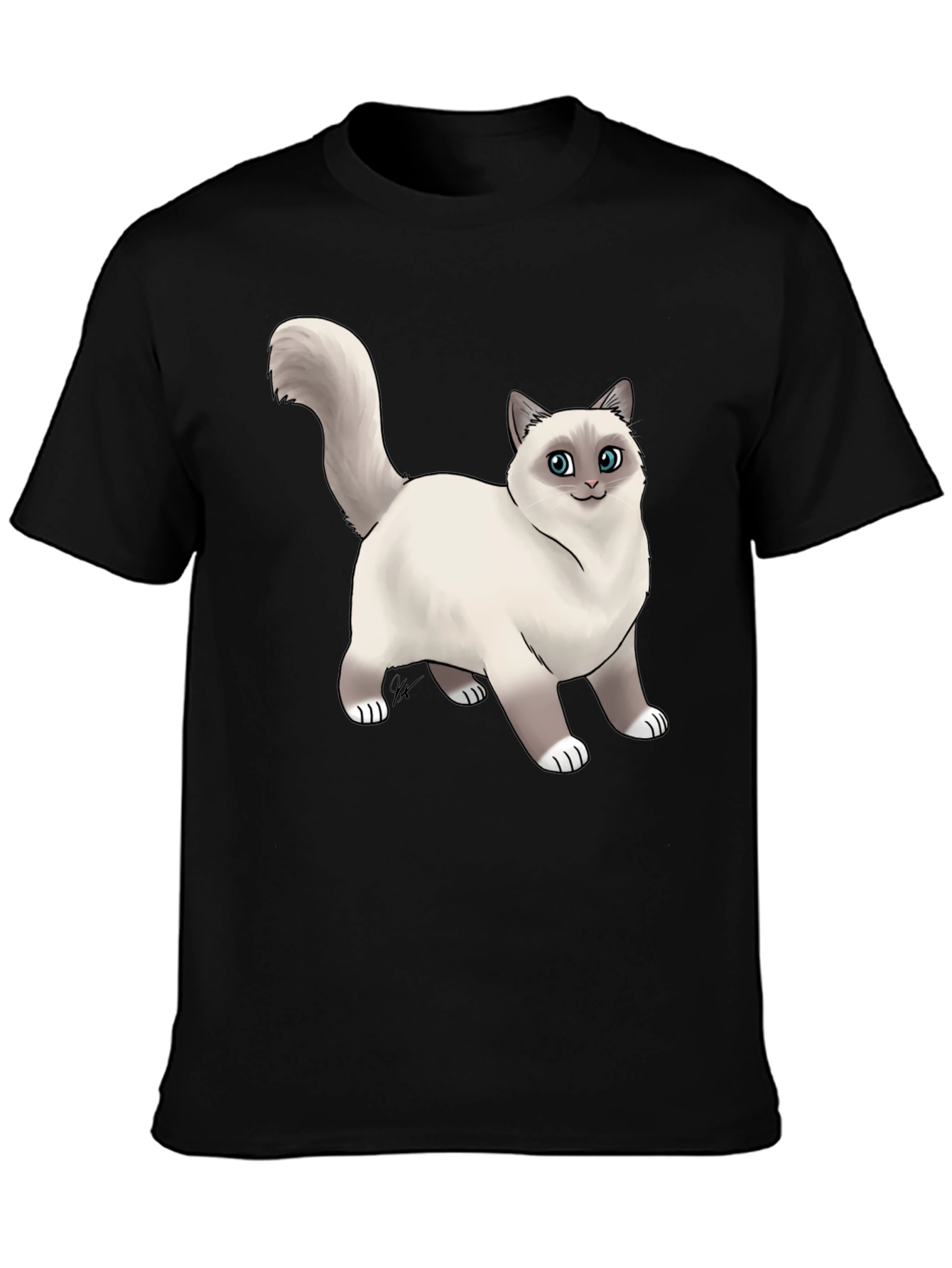 Cat Graphic Black T-Shirt - Novelty Tee