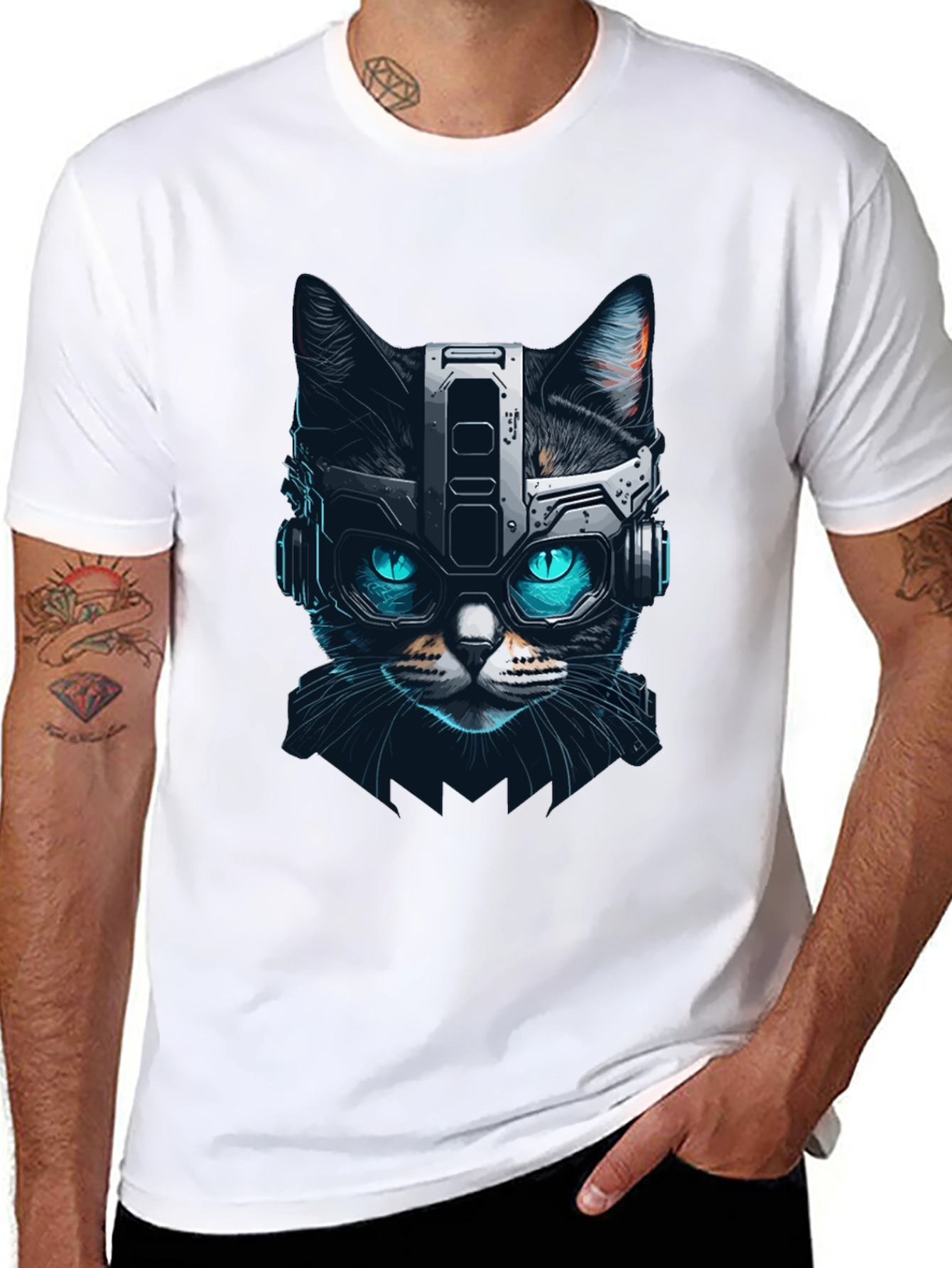 Cyber Cat T-Shirt - Futuristic Feline Design
