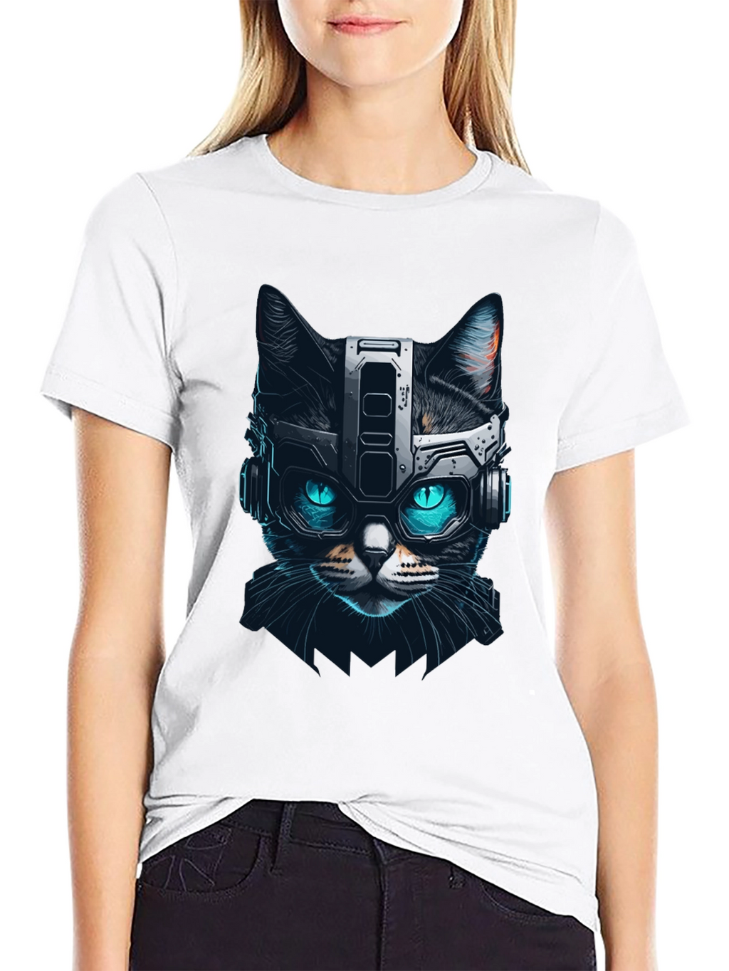 Cyber Cat T-Shirt - Futuristic Feline Design