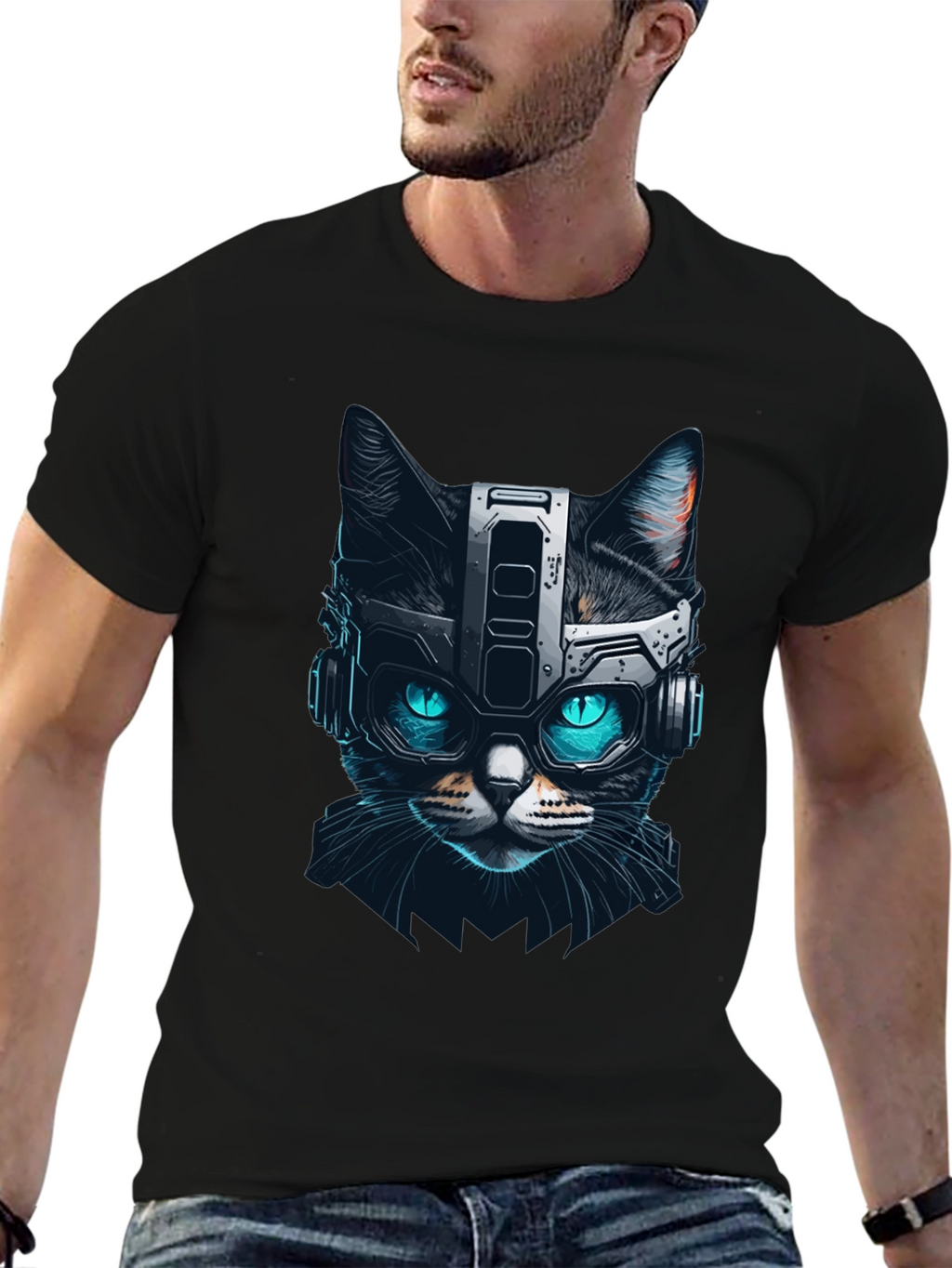 Cyber Cat T-Shirt - Futuristic Feline Design
