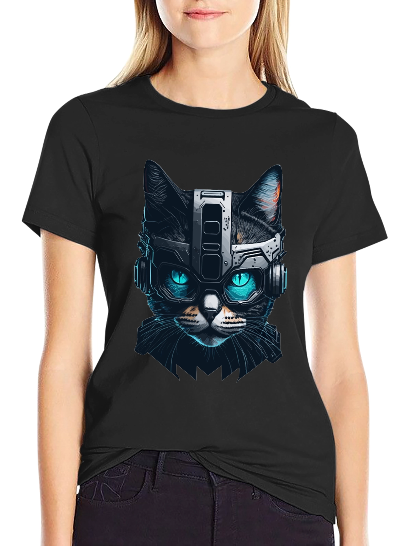 Cyber Cat T-Shirt - Futuristic Feline Design