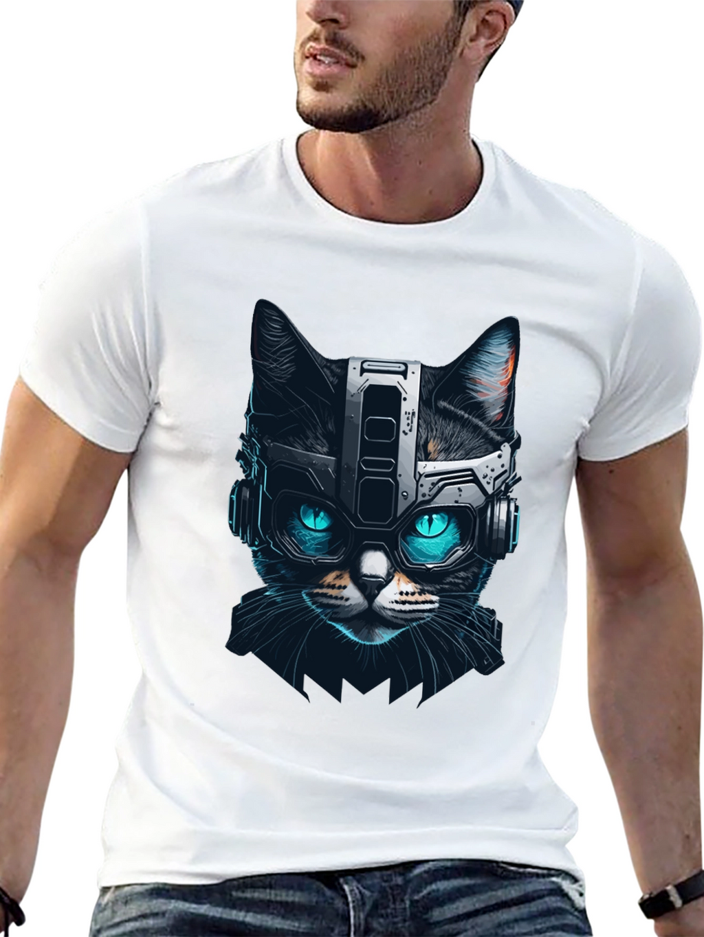 Cyber Cat T-Shirt - Futuristic Feline Design