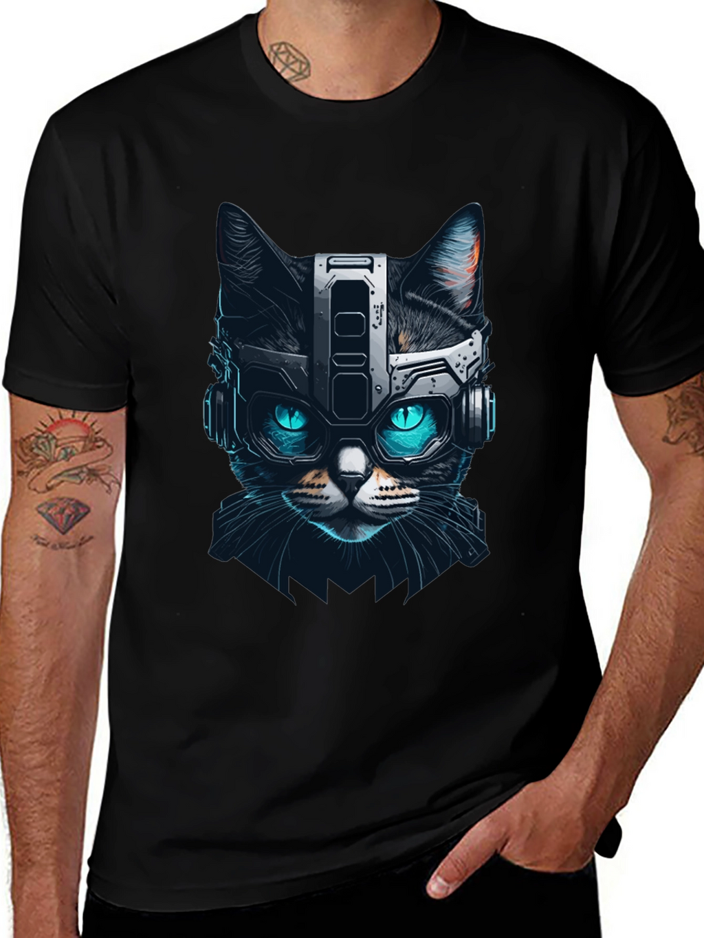 Cyber Cat T-Shirt - Futuristic Feline Design