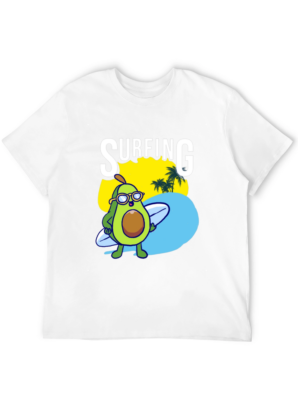 Surfing Avocado Graphic Tee - Black Cotton Shirt