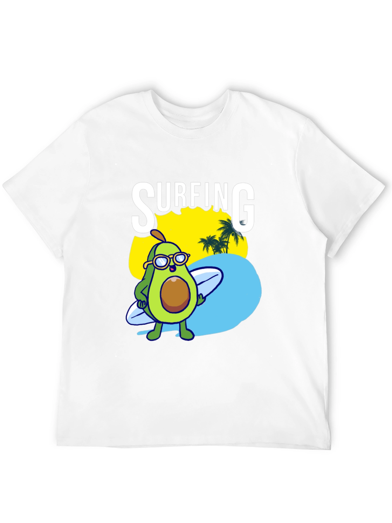 Surfing Avocado Graphic Tee - Black Cotton Shirt