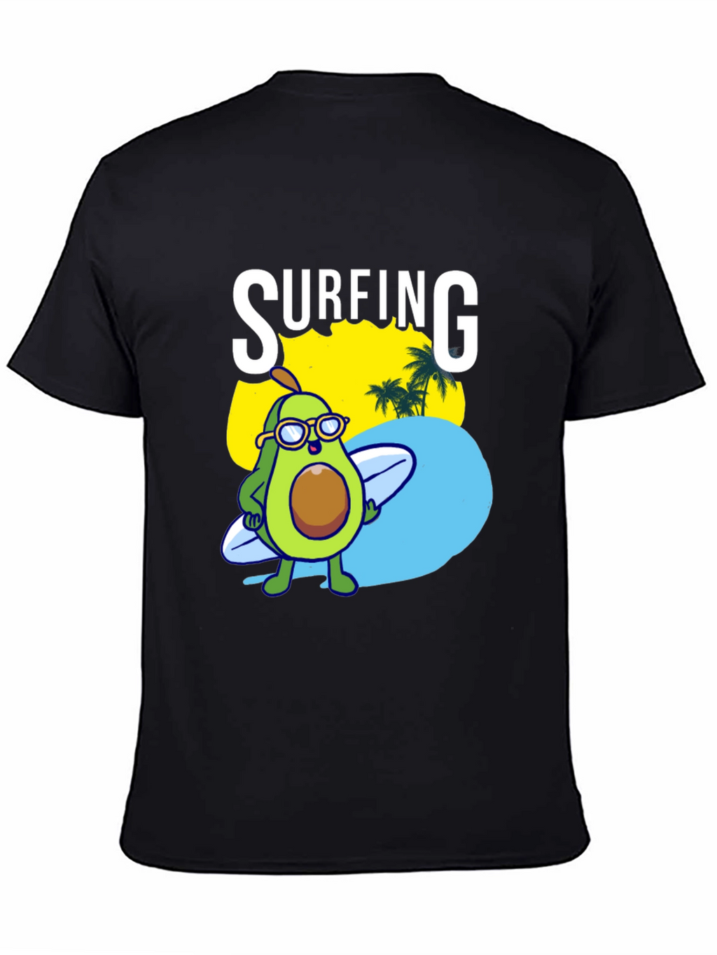 Surfing Avocado Graphic Tee - Black Cotton Shirt
