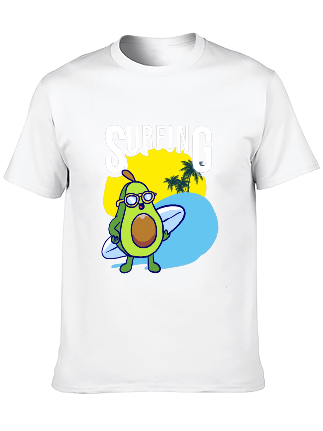 Surfing Avocado Graphic Tee - Black Cotton Shirt