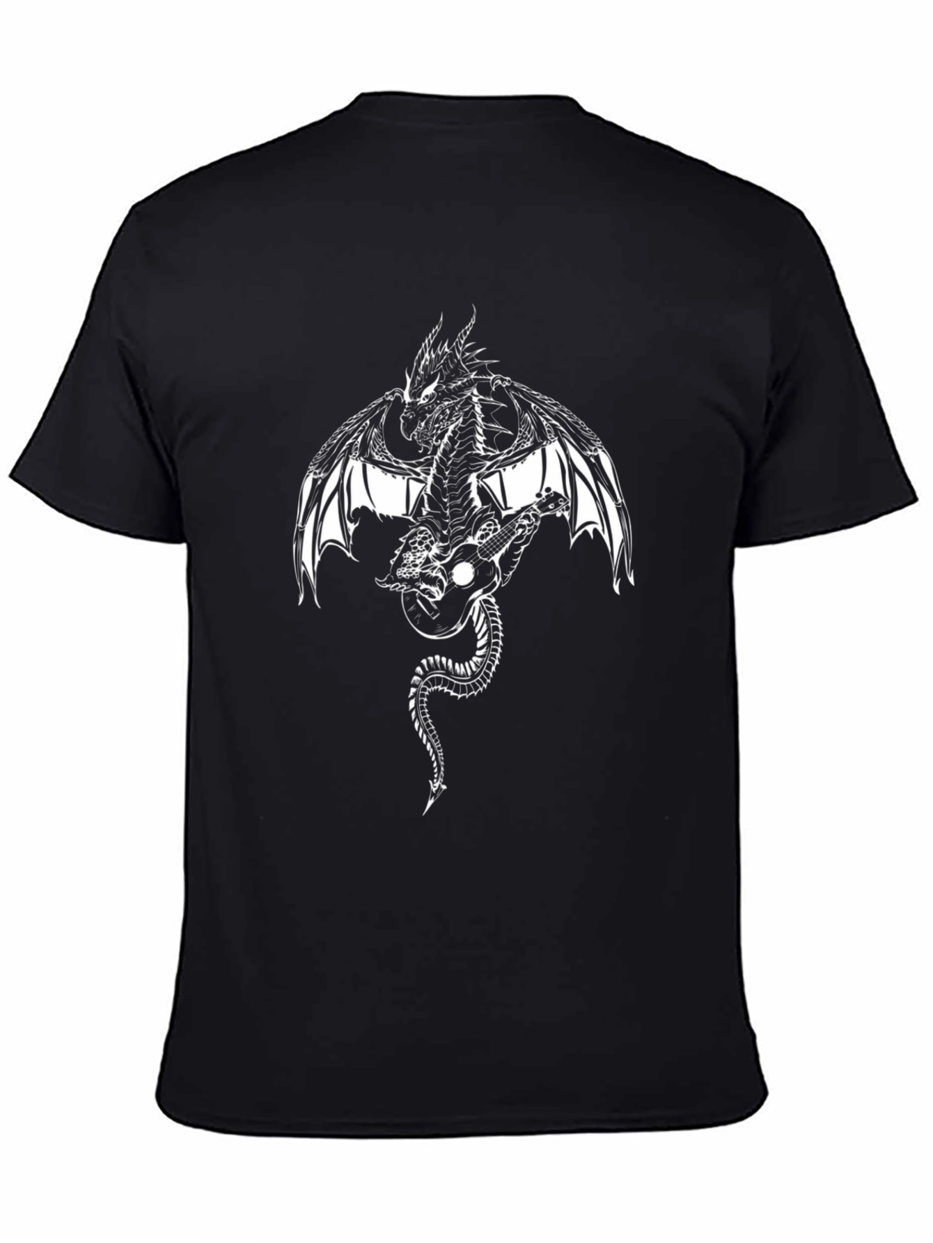 Dragon & Guitar Graphic Tee - Black Cotton Blend Shirt