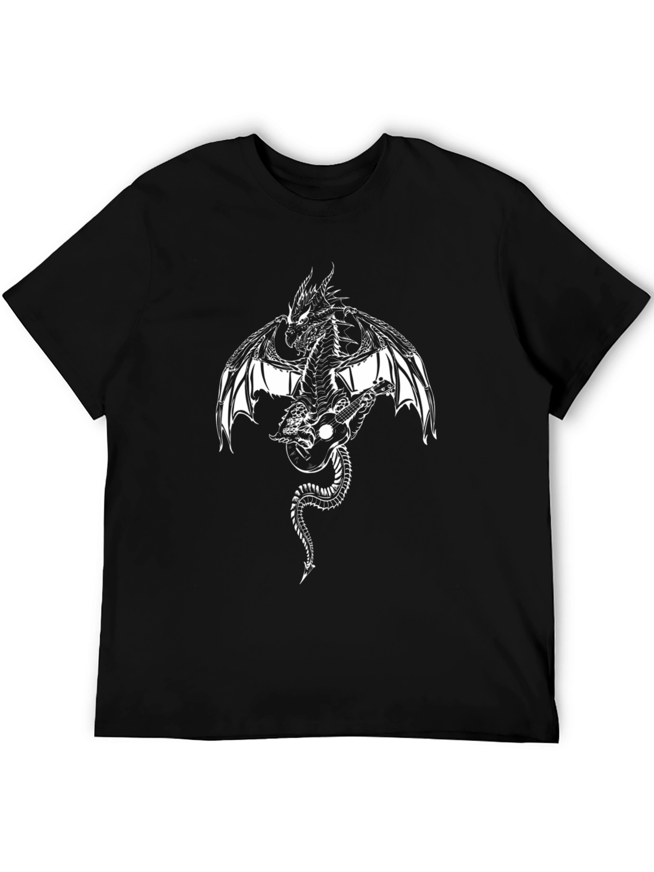 Dragon & Guitar Graphic Tee - Black Cotton Blend Shirt