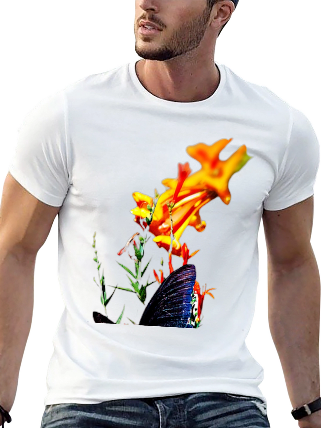 Floral Butterfly Graphic Black T-Shirt