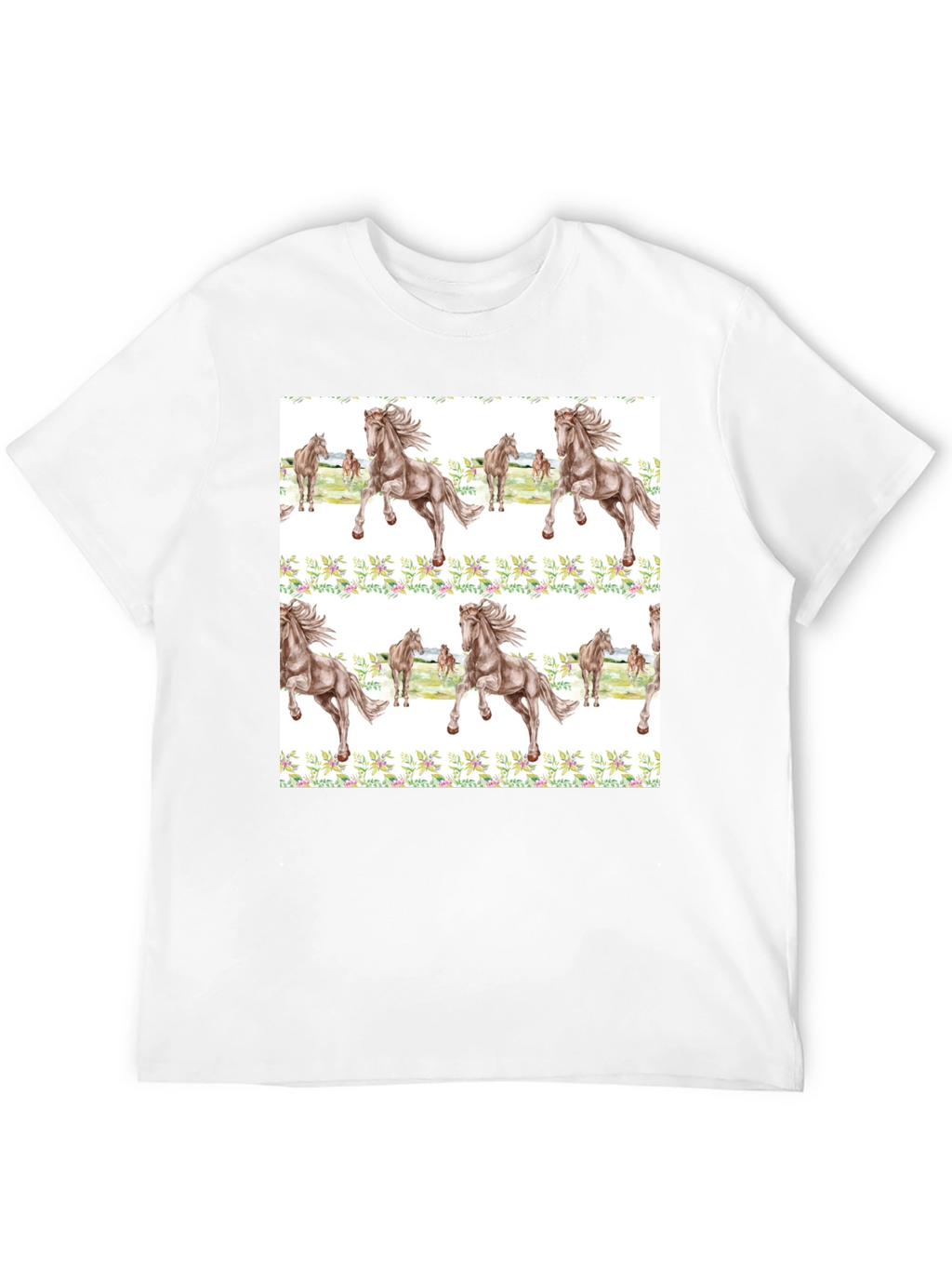 Horse Floral Print Black T-Shirt