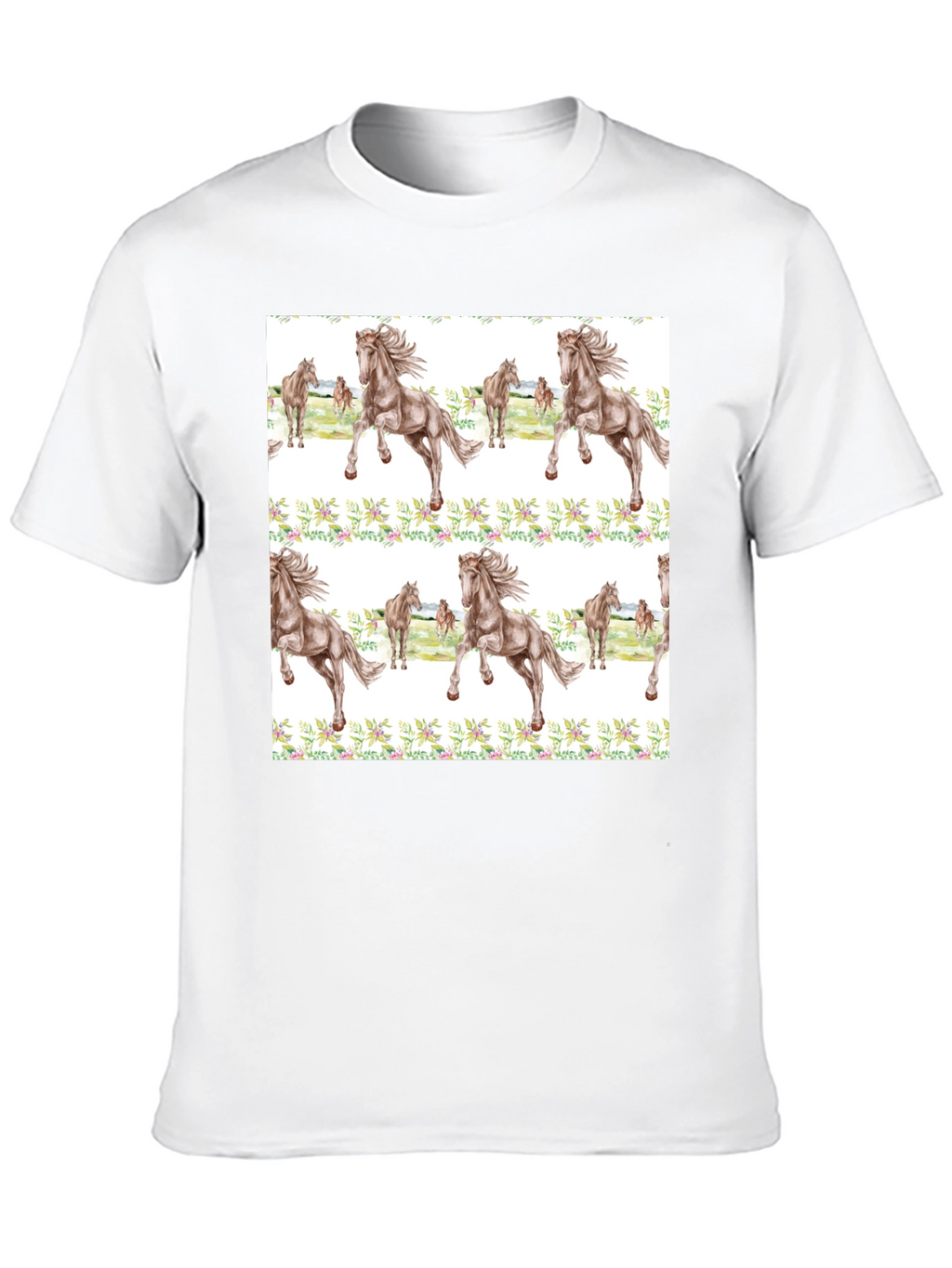 Horse Floral Print Black T-Shirt