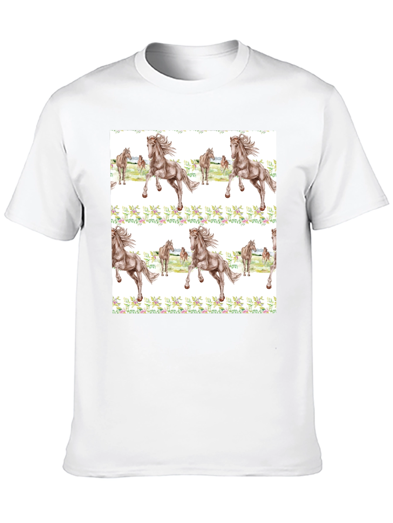 Horse Floral Print Black T-Shirt
