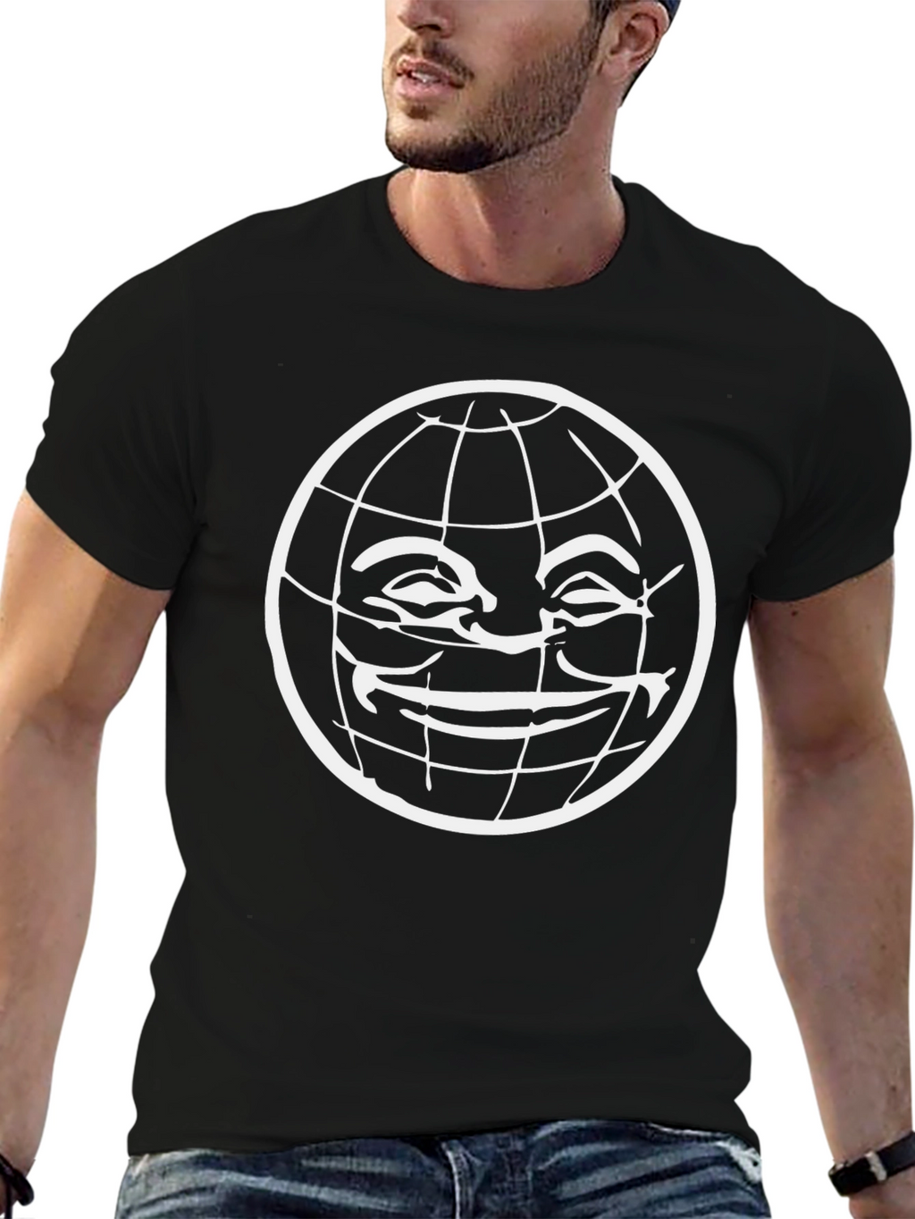 Black T-Shirt with Globe Graphic Print