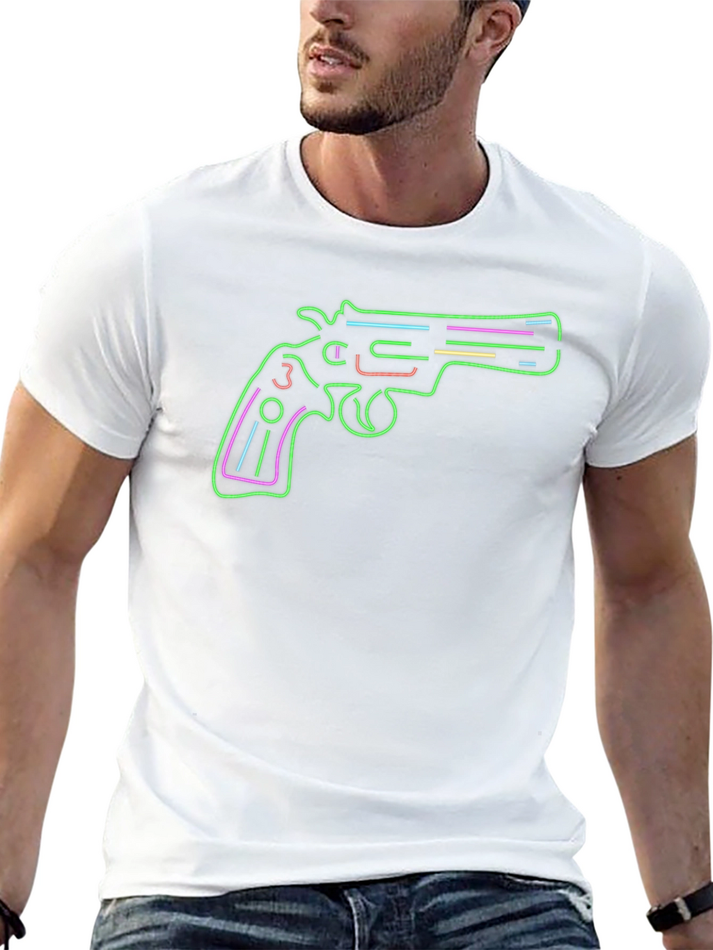 Neon Gun Graphic Tee - Stylish Mens T-Shirt