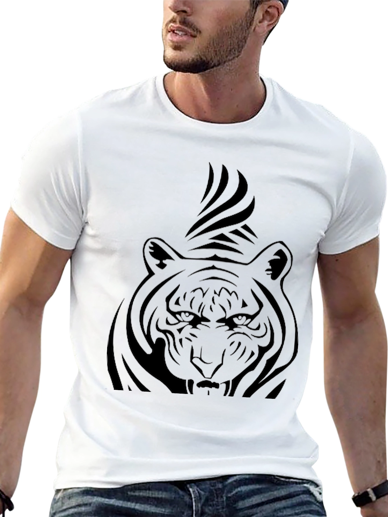 Mens Black T-Shirt with Tiger Graphic