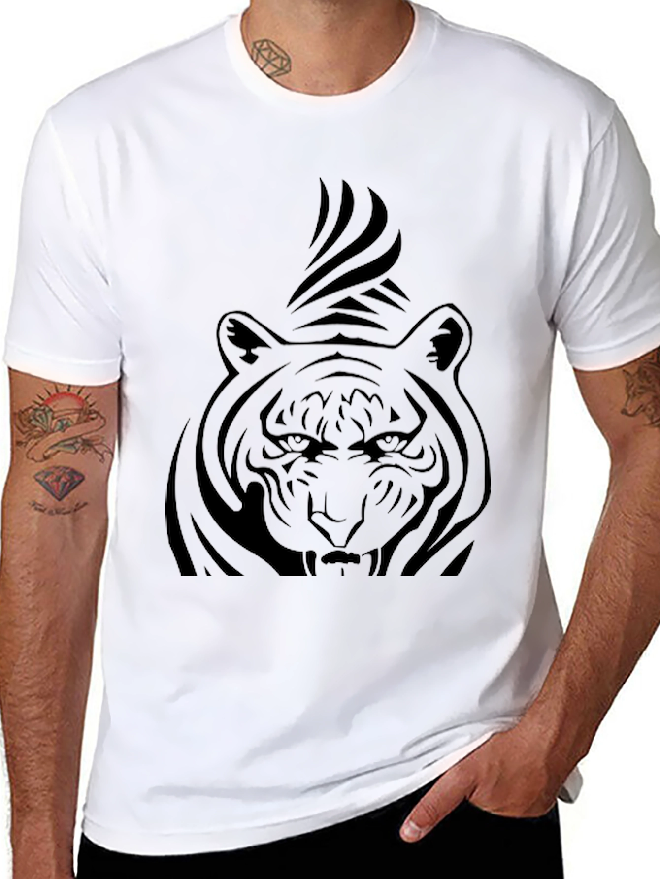 Mens Black T-Shirt with Tiger Graphic