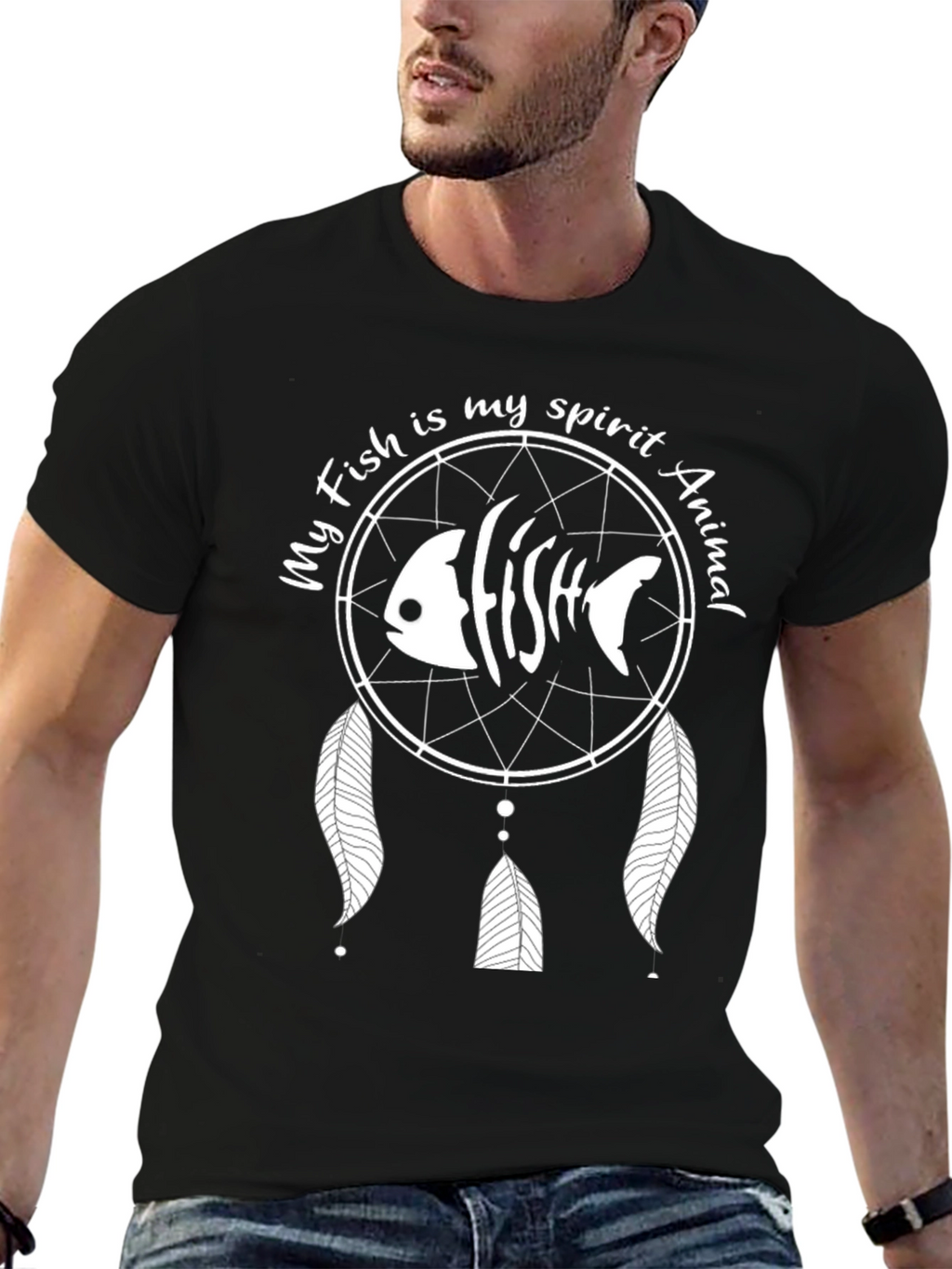 Fish Spirit Animal Graphic Tee - Black Cotton