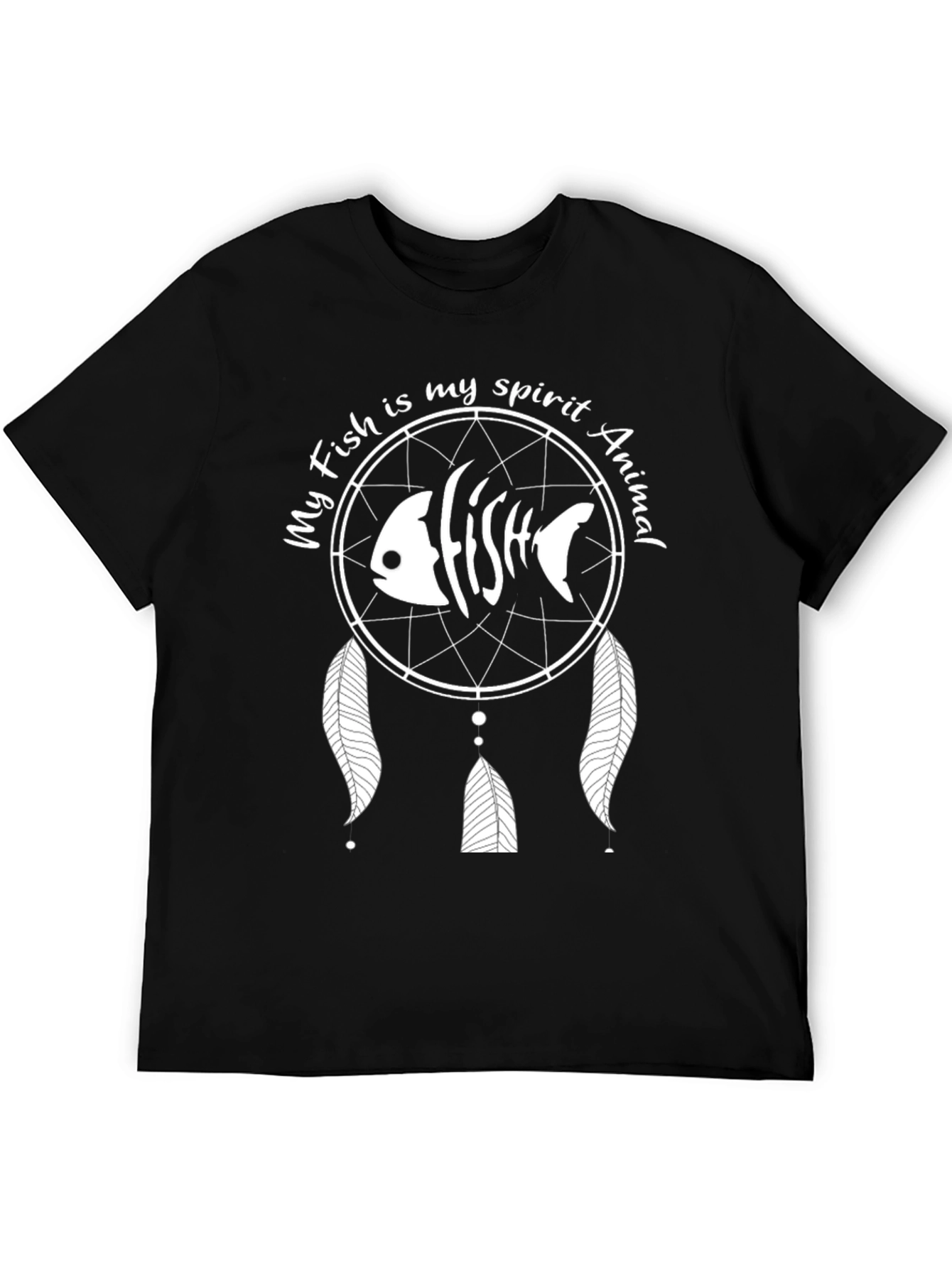 Fish Spirit Animal Graphic Tee - Black Cotton