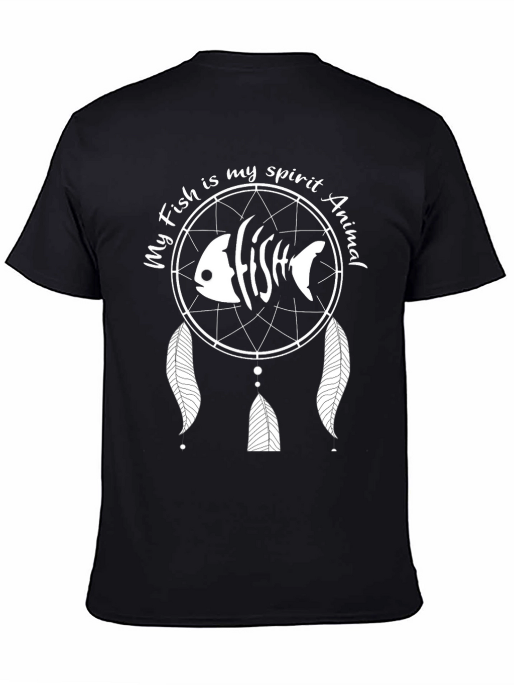Fish Spirit Animal Graphic Tee - Black Cotton