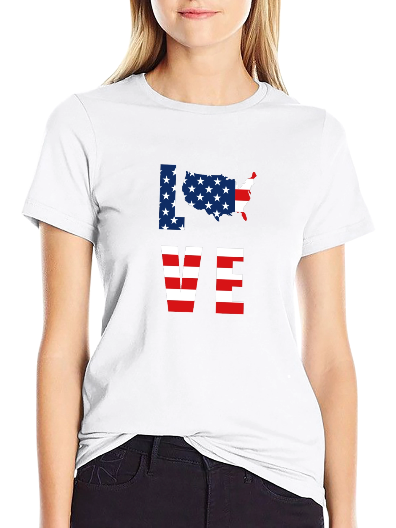 Patriotic USA Love Graphic T-Shirt - Black