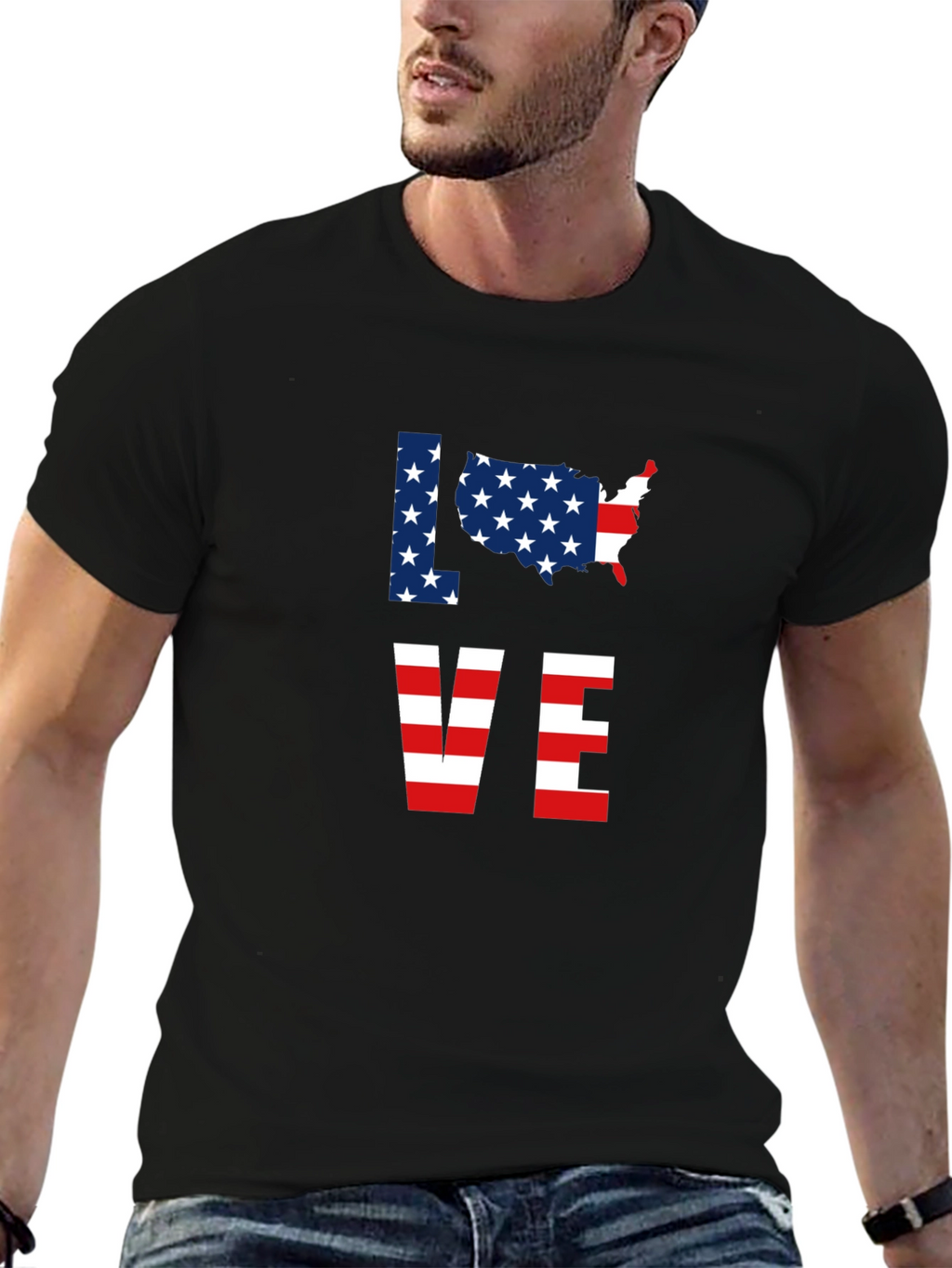 Patriotic USA Love Graphic T-Shirt - Black
