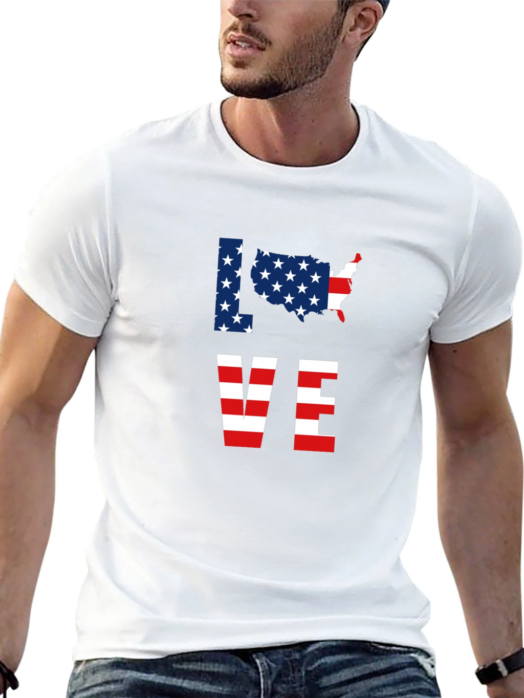 Patriotic USA Love Graphic T-Shirt - Black