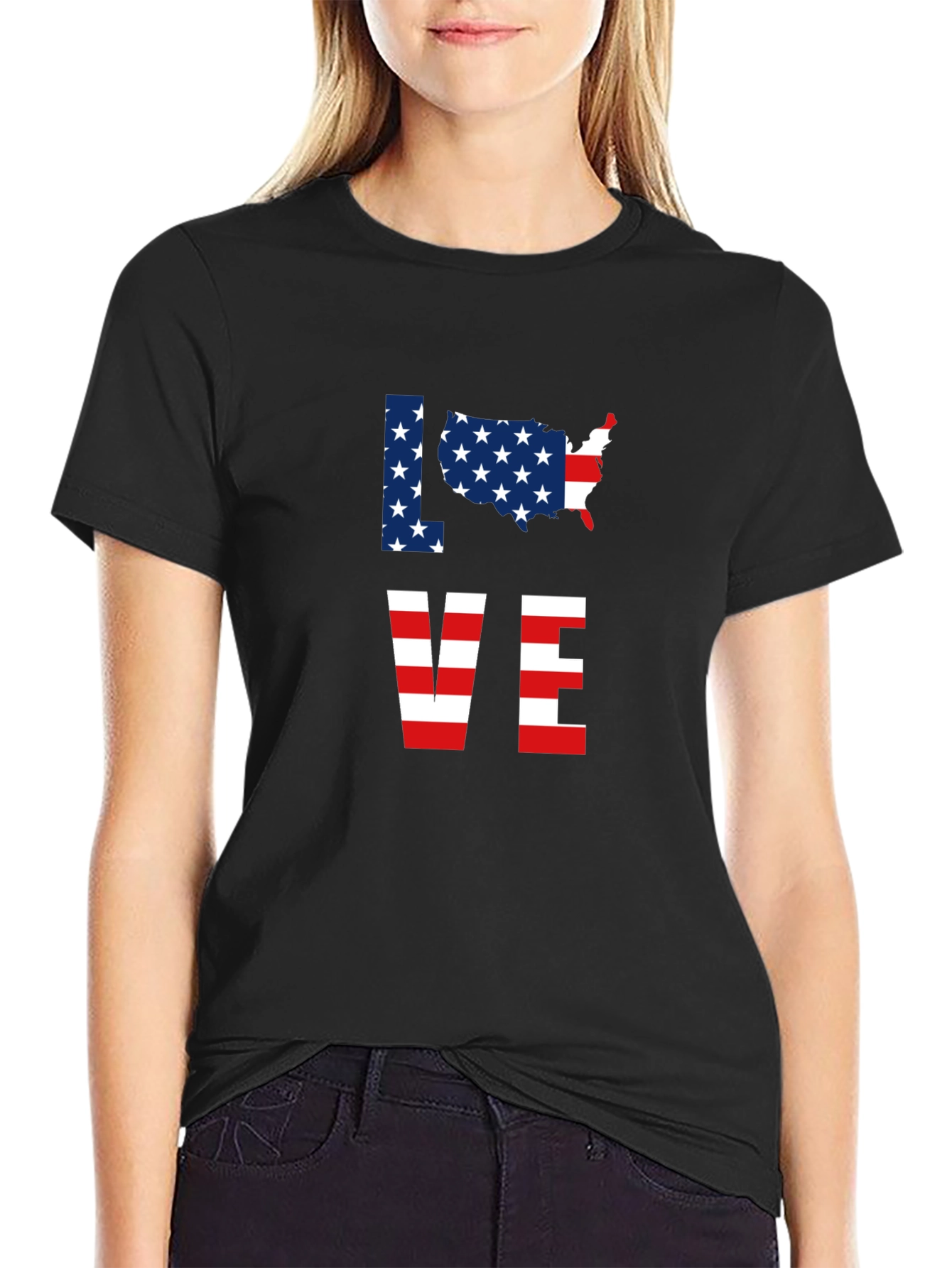 Patriotic USA Love Graphic T-Shirt - Black