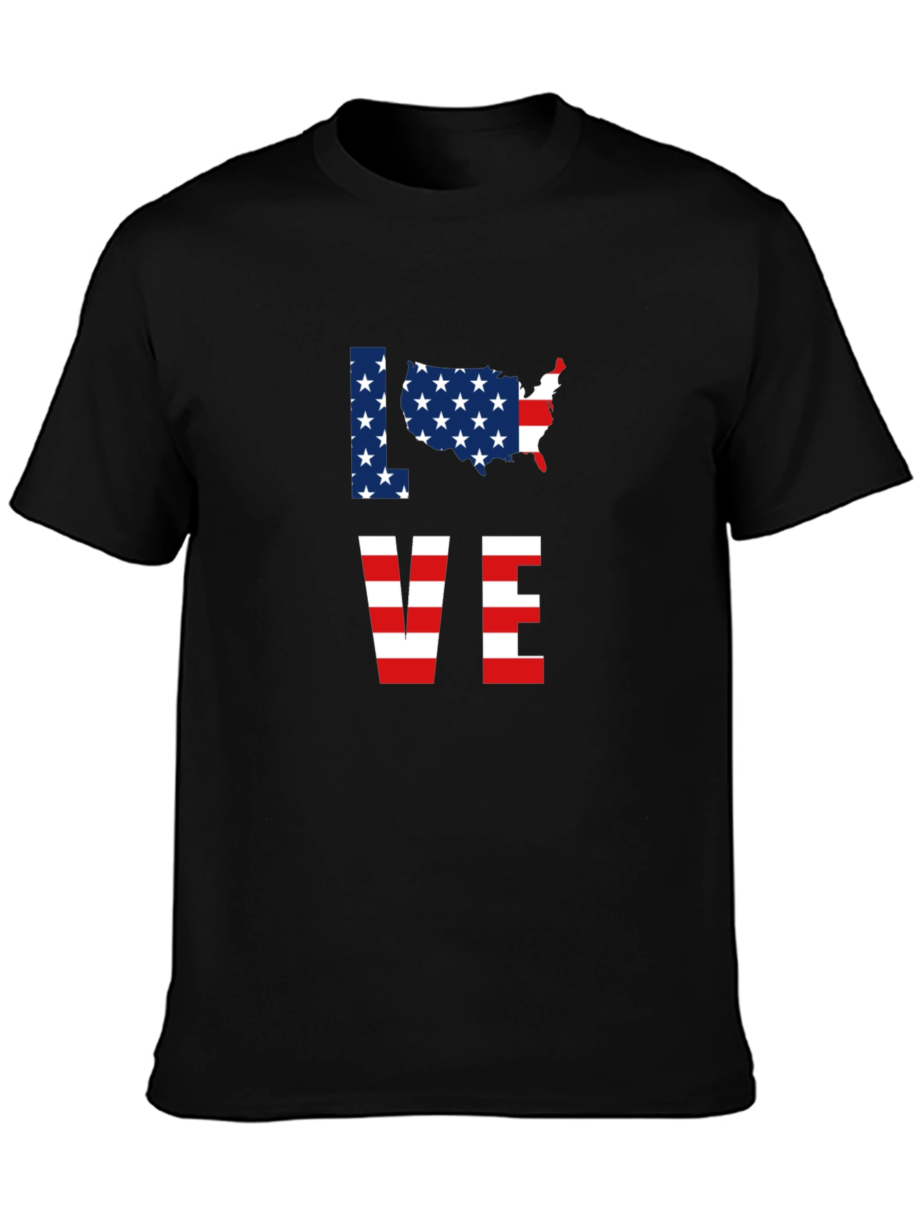 Patriotic USA Love Graphic T-Shirt - Black