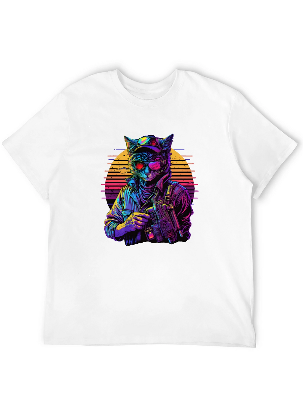 Retro Cat Gunner Black T-Shirt