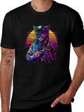 Retro Cat Gunner Black T-Shirt