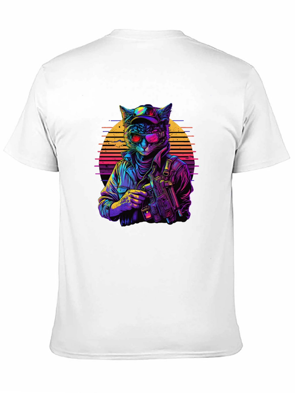 Retro Cat Gunner Black T-Shirt