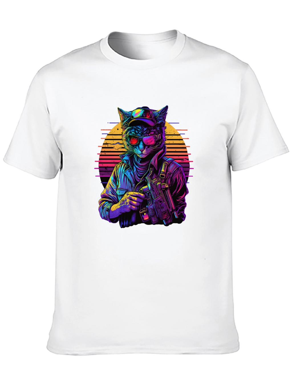 Retro Cat Gunner Black T-Shirt